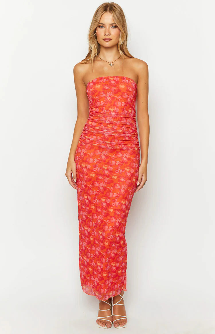 Imogen Orange Floral Print Maxi Dress - US 10 | Beginning Boutique exclusive Imogen Orange Floral Print Maxi Dress - US 10 | Beginning Boutique exclusive