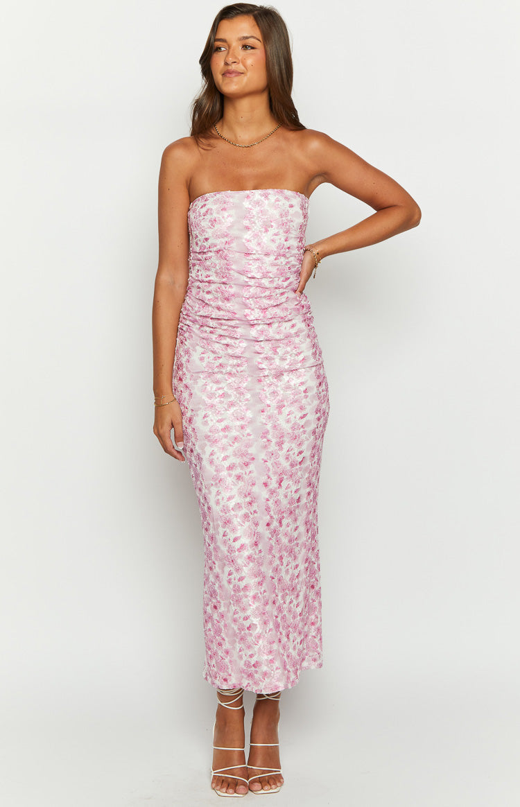 strapless floral maxi dress Imogen Pink Floral Print Strapless Maxi Dress - US 12