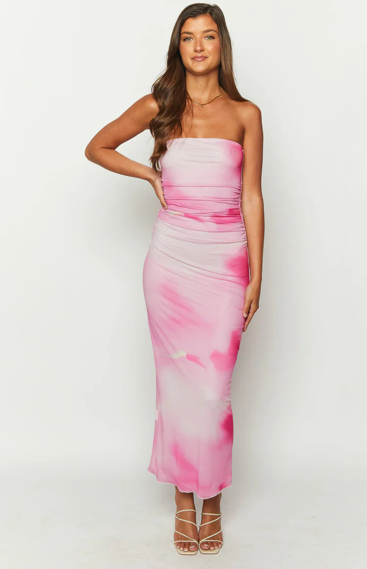 Imogen Pink Print Strapless Maxi Dress - US 12