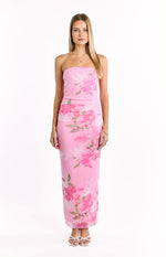 Imogen Pink and Green Floral Print Maxi Dress Image