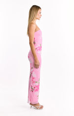 Imogen Pink and Green Floral Print Maxi Dress Image