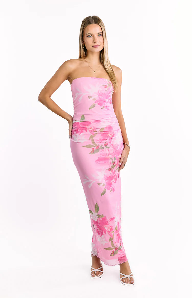 Imogen Pink and Green Floral Print Maxi Dress - US 12 | Beginning Boutique Exclusive