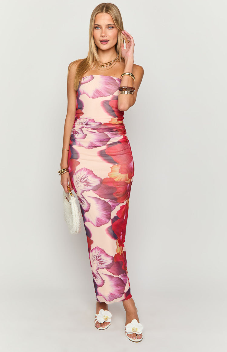 Imogen Purple Floral Print Strapless Maxi Dress Image