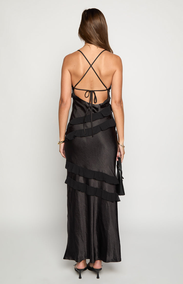 Inara Black Ruffle Maxi Dress - 16 | Beginning Boutique Exclusive Inara Black Ruffle Maxi Dress - 16 | Beginning Boutique Exclusive