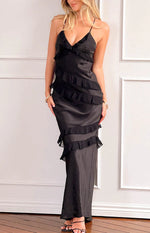 Inara Black Ruffle Maxi Dress