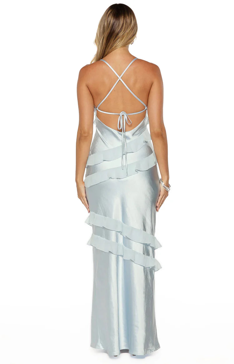 Inara Blue Ruffle Prom Dress - US 0 | Beginning Boutique Exclusive Inara Blue Ruffle Prom Dress - US 0 | Beginning Boutique Exclusive