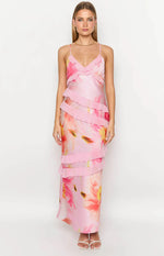 knee length dresses for ladies Inara Pink Floral Print Ruffle Prom Dress - US 6