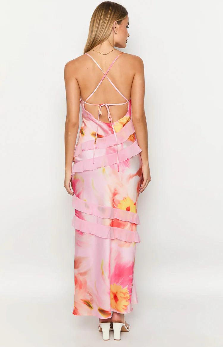 inara pink floral print ruffle maxi dress Inara Pink Floral Print Ruffle Maxi Dress Review