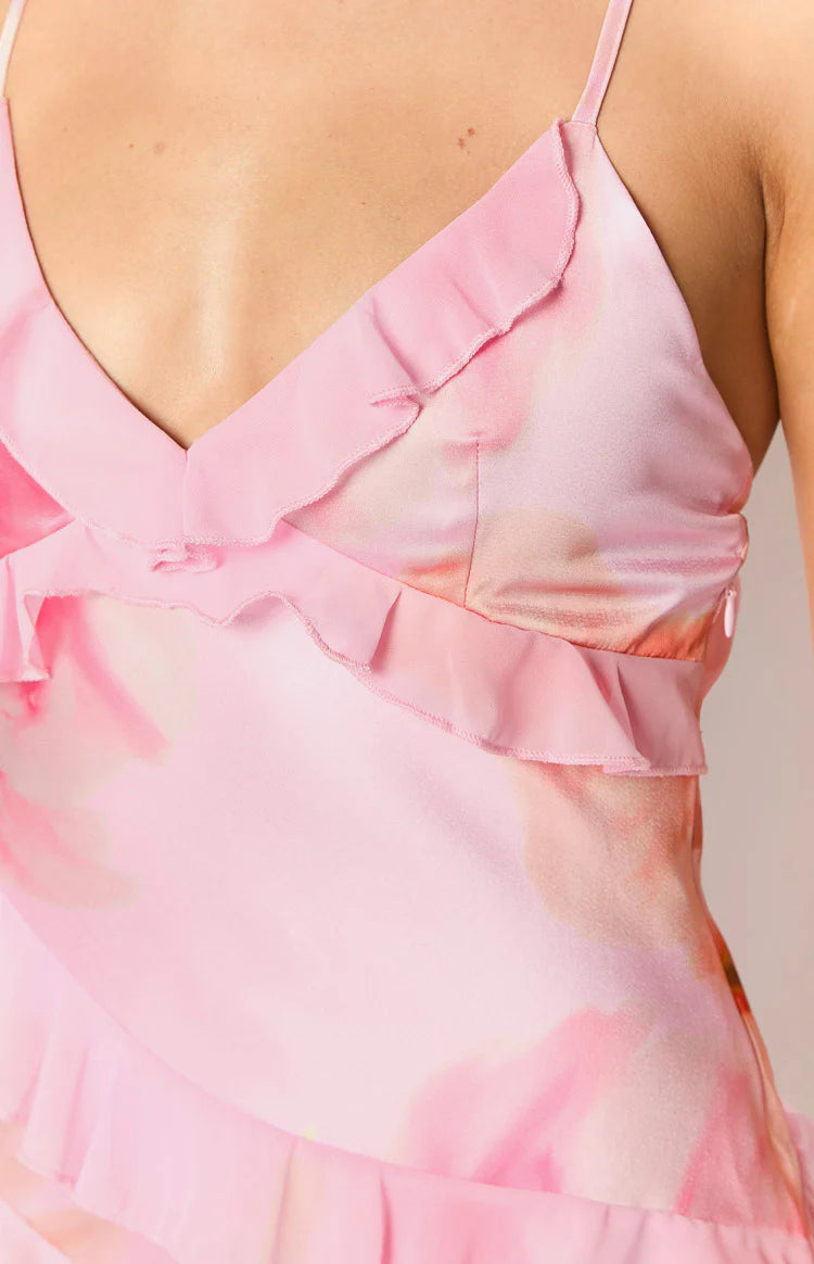 Inara Light Pink Floral Print Ruffle Maxi Dress - 18 | Beginning Boutique Exclusive Inara Light Pink Floral Print Ruffle Maxi Dress - 18 | Beginning Boutique Exclusive