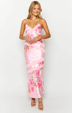 Inara Pink Floral Print Ruffle Prom Dress Image
