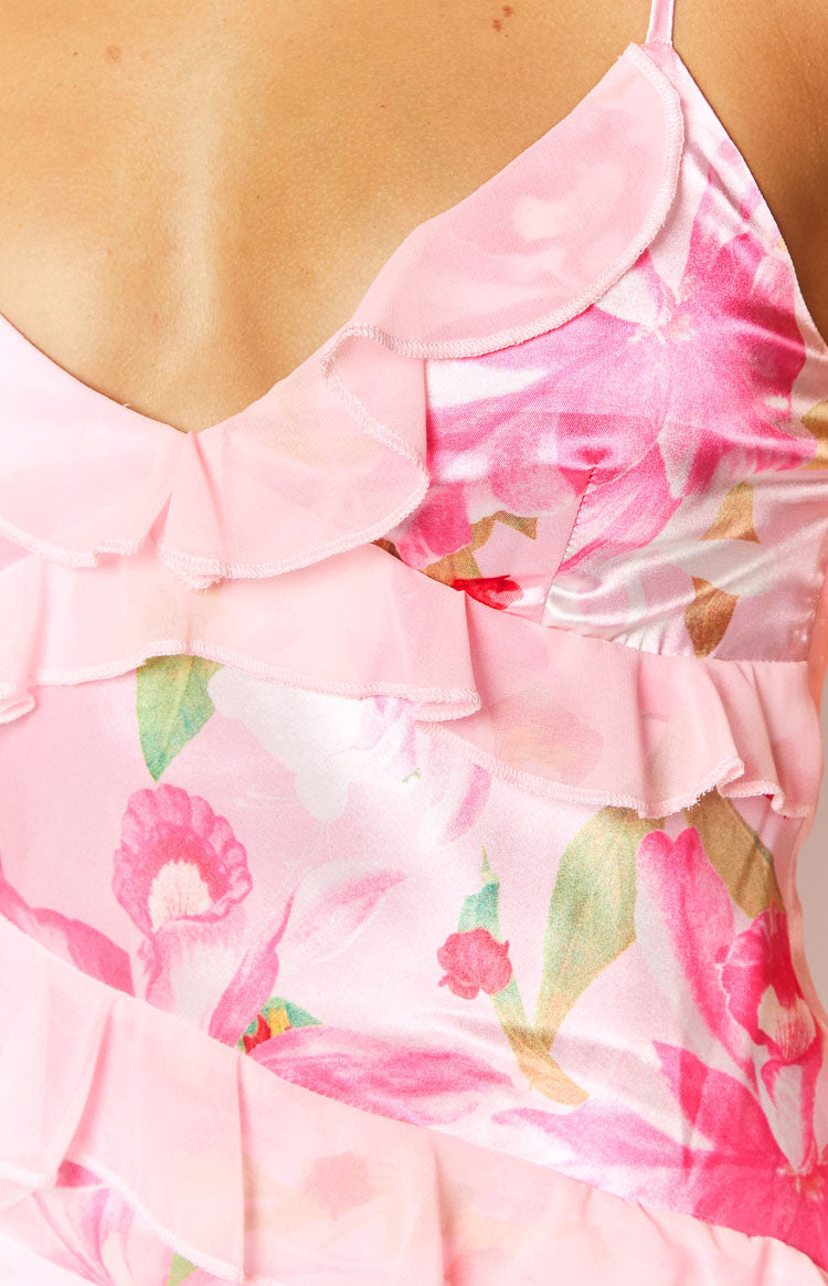 Inara Pink Floral Print Ruffle Maxi Dress Image