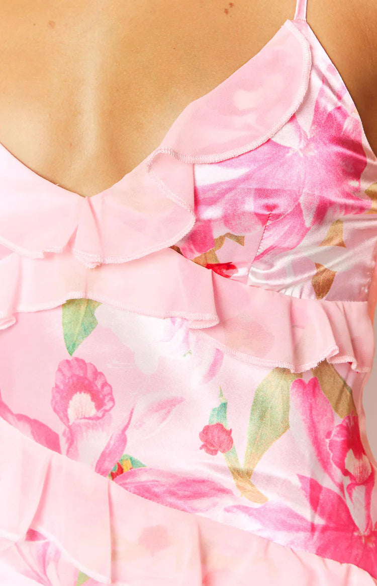 inara pink floral print ruffle maxi dress Inara Pink Floral Print Ruffle Maxi Dress Review