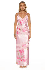 Inara Pink Floral Print Ruffle Prom Dress Image