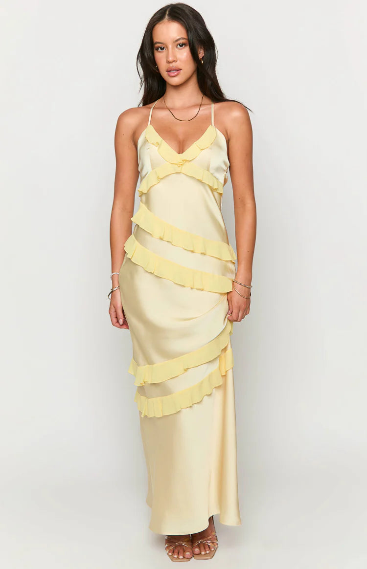 Inara Yellow Ruffle Maxi Dress | Beginning Boutique US Inara Yellow Ruffle Maxi Dress | Beginning Boutique US