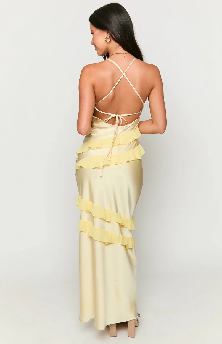 Inara Yellow Ruffle Maxi Dress - US 8 | Beginning Boutique Exclusive Inara Yellow Ruffle Maxi Dress - US 8 | Beginning Boutique Exclusive