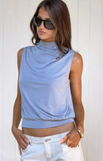 Indie Dusty Blue Keyhole Button Top