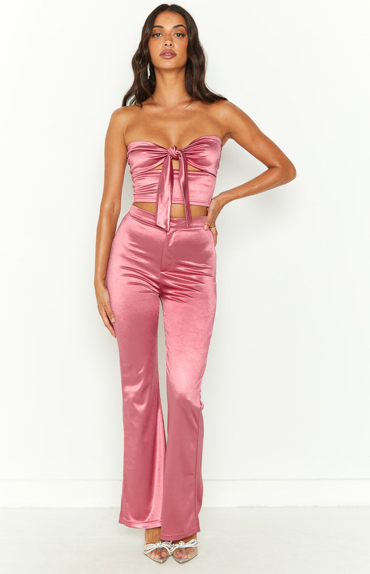 Women's Flared pants in shiny stretch satin