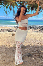 Beginning Boutique Indio White Crochet Maxi Skirt white crochet maxi skirt with floral cutout details