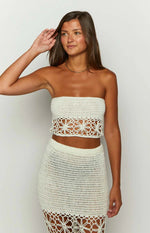 Indio White Crochet Strapless Crop Top
