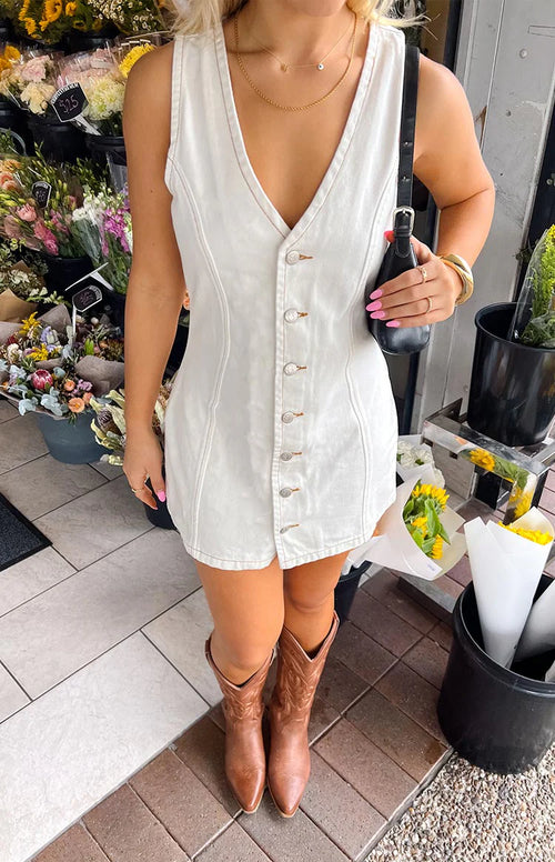 white christmas dresses Light Wash Stretch Denim Dress Large main image 0