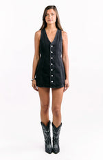 Isla Black Denim Mini Dress - 10 | Beginning Boutique Exclusive Isla Black Denim Mini Dress - 10 | Beginning Boutique Exclusive