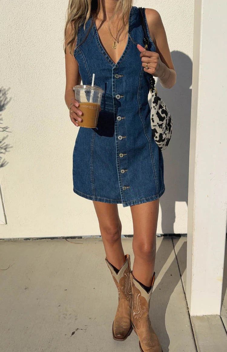 Isla Dark Wash Denim Mini Dress - US 6 | Beginning Boutique Exclusive Isla Dark Wash Denim Mini Dress - US 6 | Beginning Boutique Exclusive