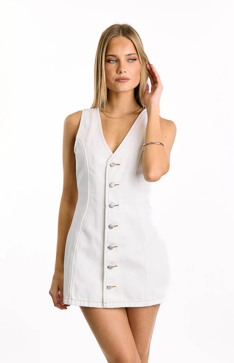 Isla White Wash Denim Mini Dress - US 8 | Beginning Boutique exclusive Isla White Wash Denim Mini Dress - US 8 | Beginning Boutique exclusive