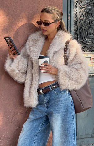 It Girl Sand Faux Fur Jacket