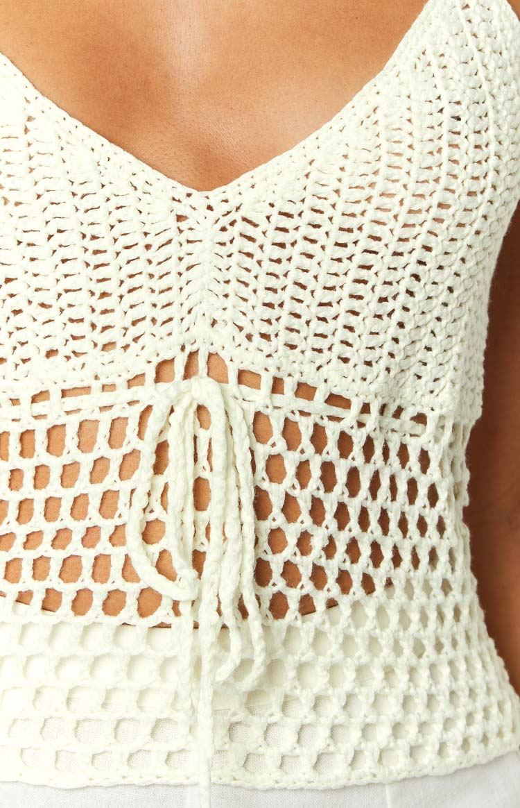 Ivory White Crochet Knit Top Image
