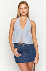 Izzie Navy Stripe Halter Neck Top Image
