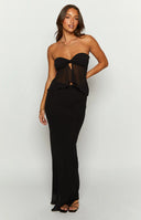 Beginning Boutique Jacqulin Black Maxi Skirt black satin-look high-waisted maxi skirt with a fluid drape