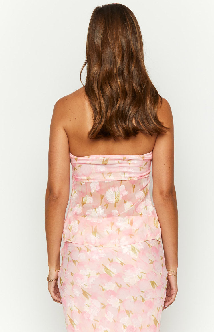 Jacqulin Pink Floral Strapless Top Image