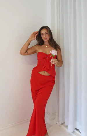 red strapless dress long Sable Red Strapless Maxi Dress