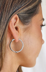 Jadine Silver Large Diamante Hoop Earrings