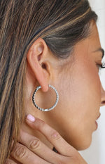 Jadine Silver Large Diamante Hoop Earrings