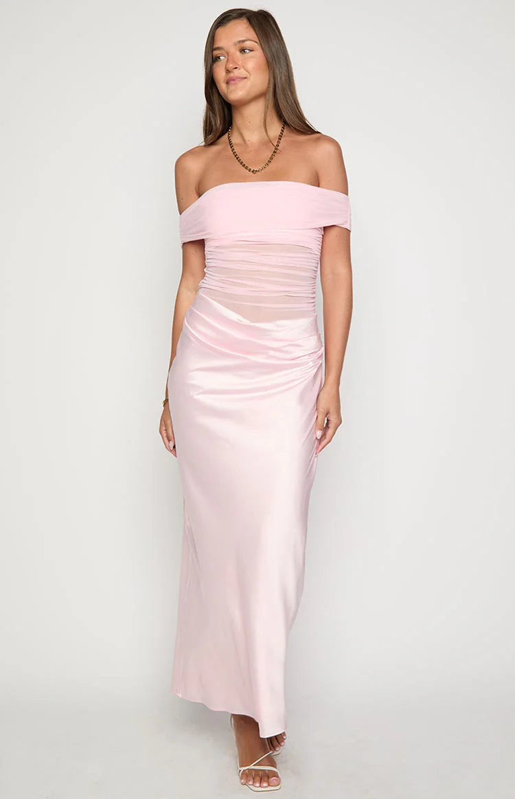 Jamilla Pink Off Shoulder Formal Maxi Dress - US 14 | Beginning Boutique Exclusive Jamilla Pink Off Shoulder Formal Maxi Dress - US 14 | Beginning Boutique Exclusive