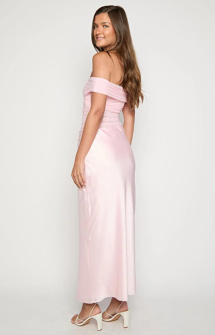 Jamilla Pink Off Shoulder Formal Maxi Dress - US 14 | Beginning Boutique Exclusive Jamilla Pink Off Shoulder Formal Maxi Dress - US 14 | Beginning Boutique Exclusive