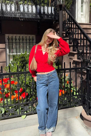 Janda Red Knit Oversized Cardigan