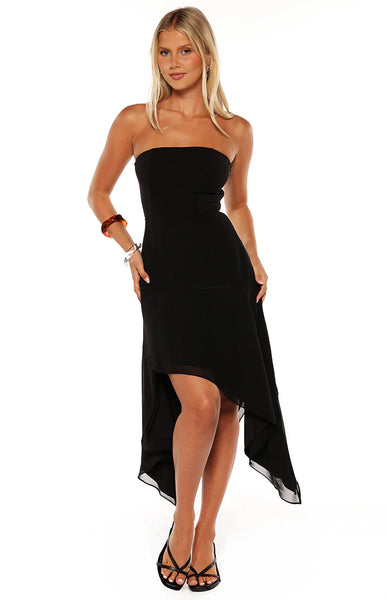 Jannah Black Strapless Hanky Hem Midi Dress - US 8