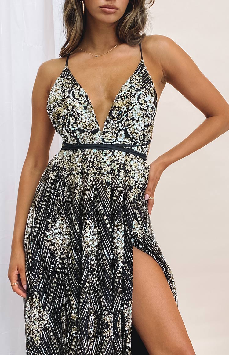 blue dress for baby girl Harlow Cutout Slit Glitter Formal Dress