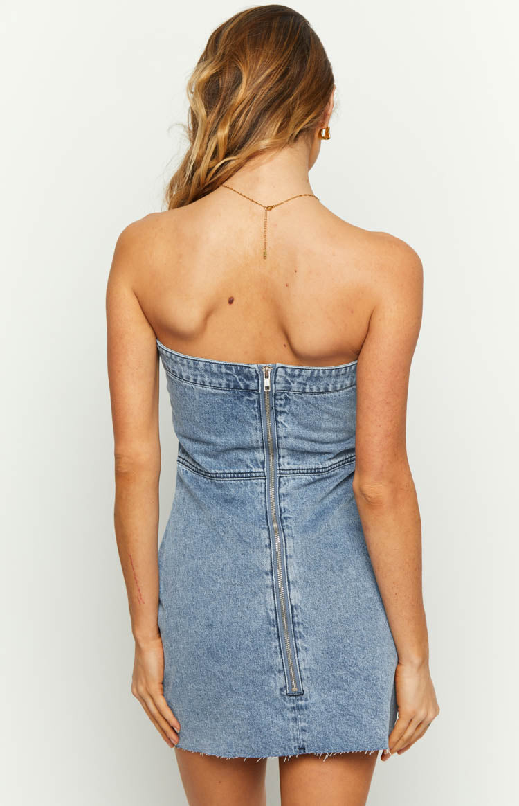Jasmine Mid Wash Denim Wrap Front Mini Dress - US 4 | Beginning Boutique exclusive Jasmine Mid Wash Denim Wrap Front Mini Dress - US 4 | Beginning Boutique exclusive