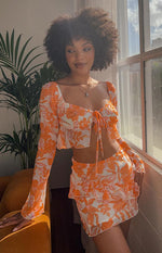 Jayella Orange Floral Long Sleeve Top Image
