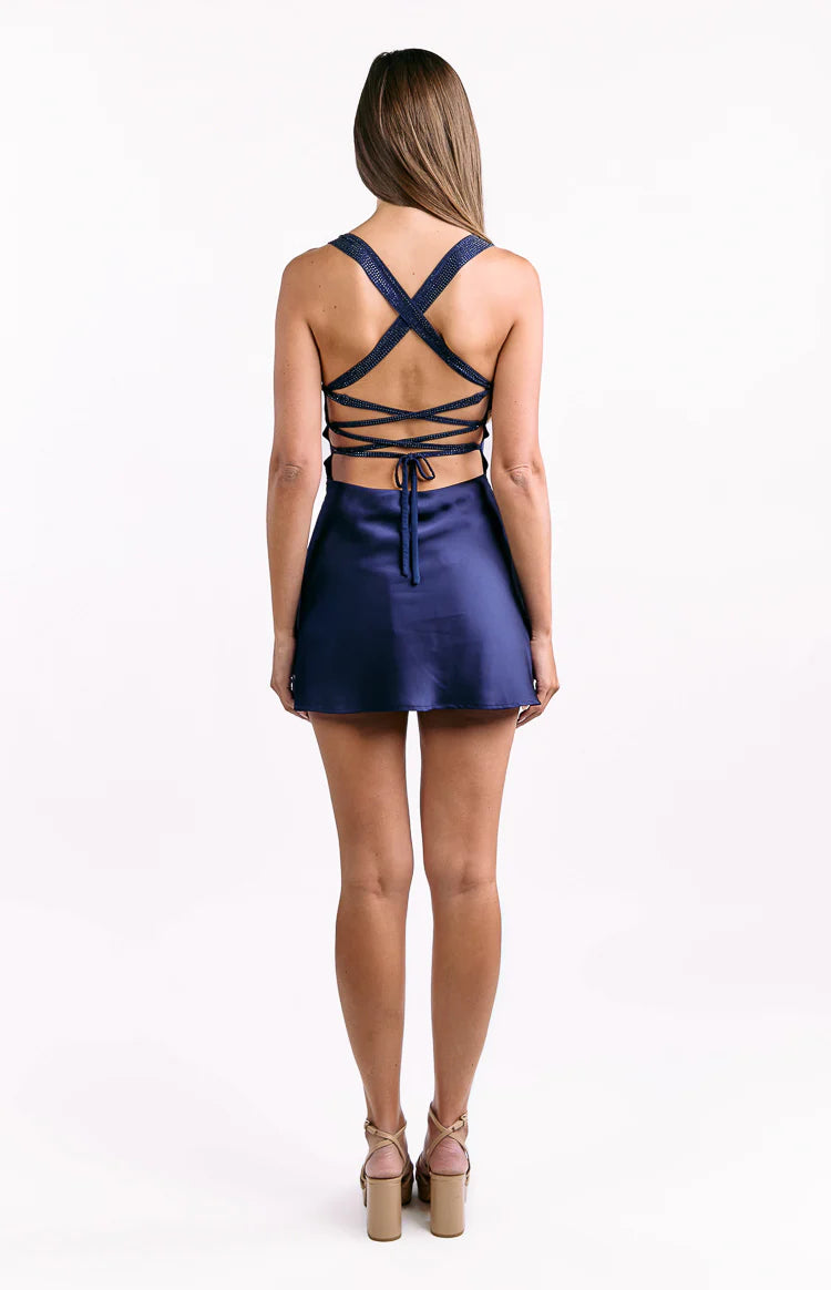 Jazzy Navy Contrast Rhinestone Mini Dress