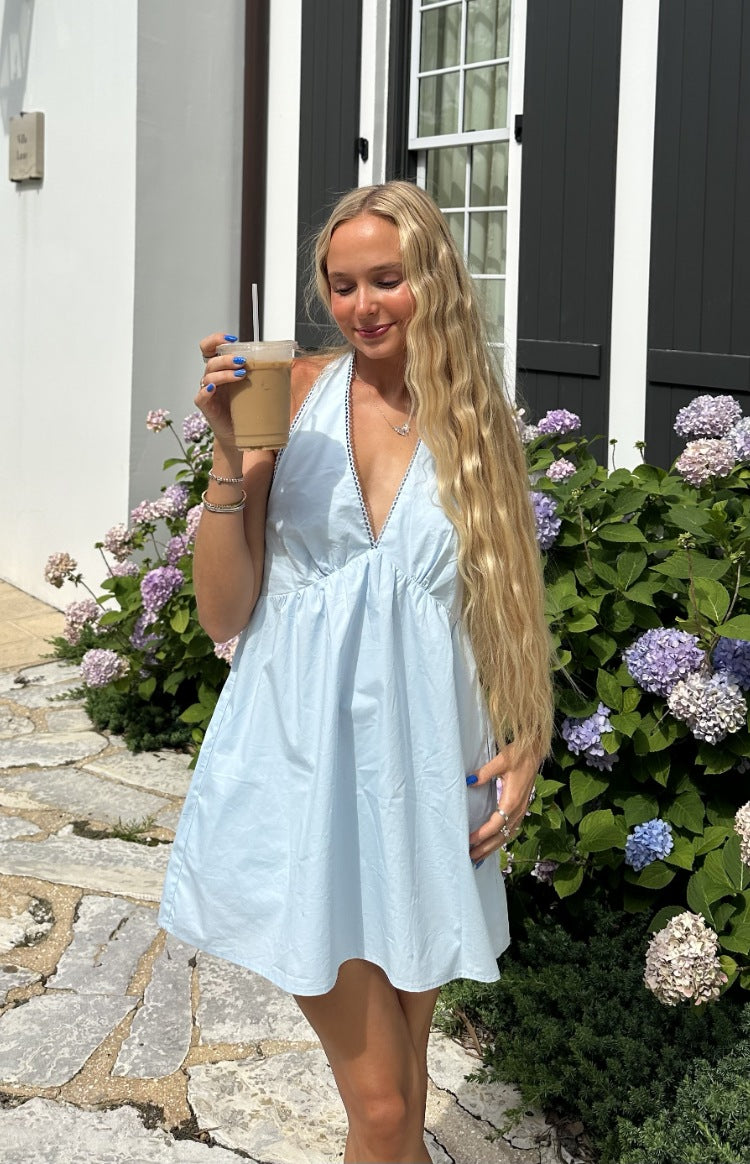halter neck flowy mini dress Jemima Blue - US 6 GARAGE SALE
