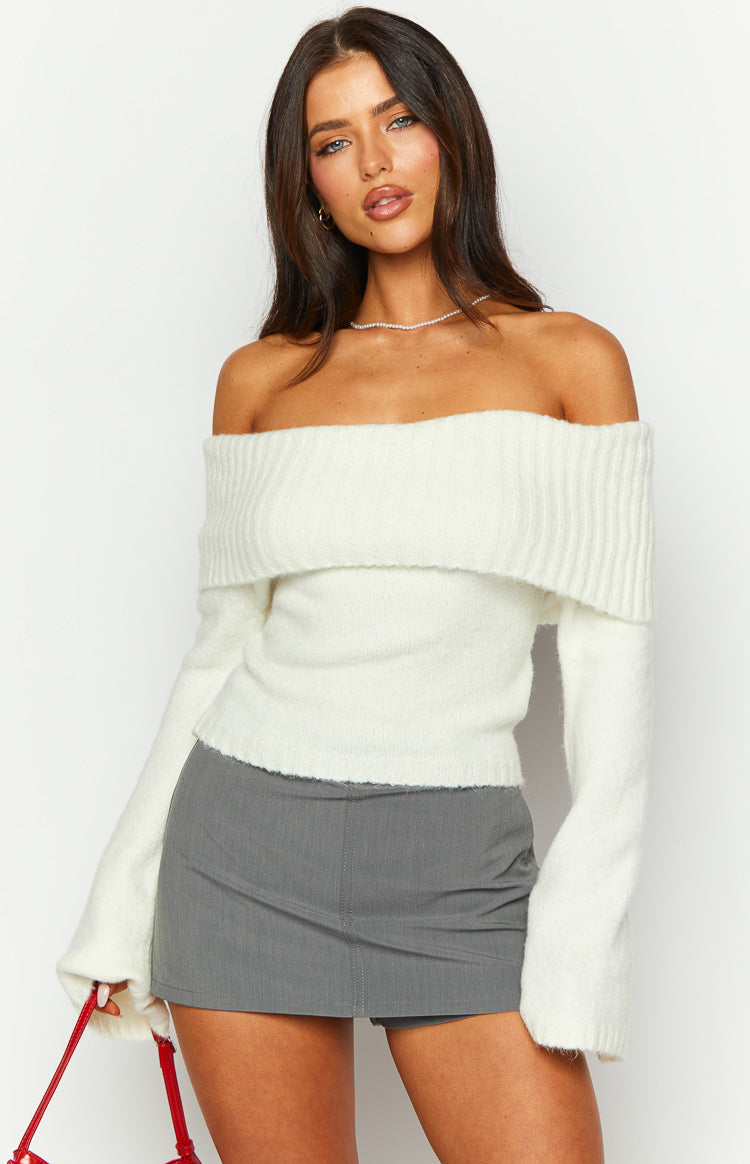 Joey Cream Off Shoulder Sweater Beginning Boutique US