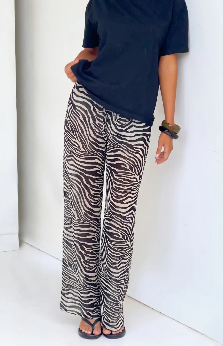 Joplin Black Sheer Zebra Print Pants - PRE ORDER