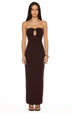Jordan Brown Crepe Strapless Maxi Dress Image