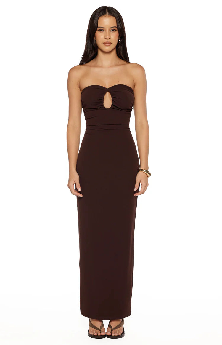 Jordan Brown Crepe Strapless Maxi Dress - US 8