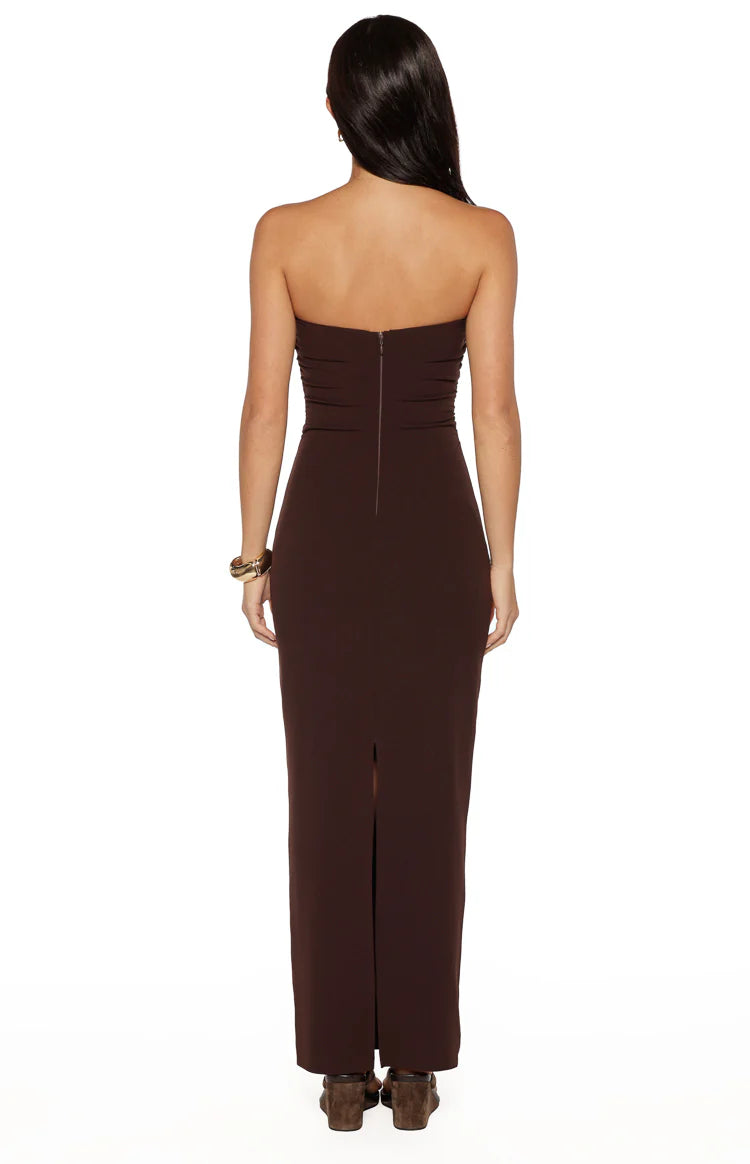 Jordan Brown Crepe Strapless Maxi Dress Image