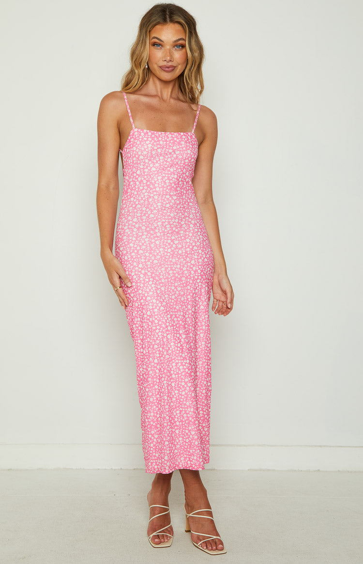 Joslyn Pink Floral Mesh Midi Dress Image